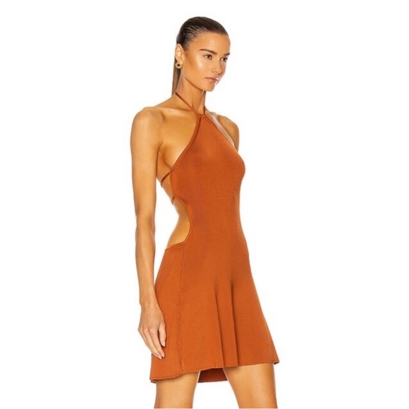 Cult Gaia Leslie Tie Knit Open Back Halter Dress In Spice Brown NWT Size Medium - Picture 7 of 15